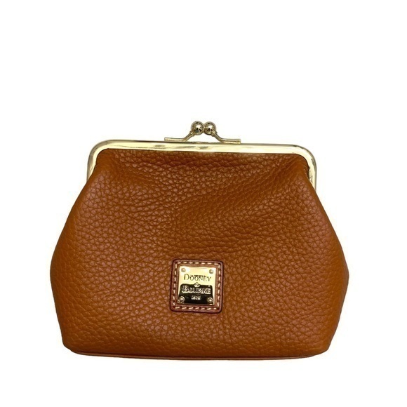 Dooney & Bourke brown pebbled leather kisslock clutch bag